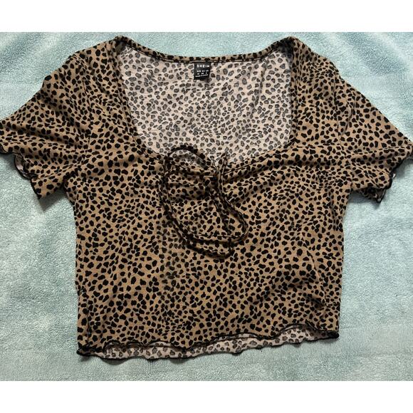 SHEIN Tie Front Cheetah Print Top Women’s 6 - Picture 1 of 3